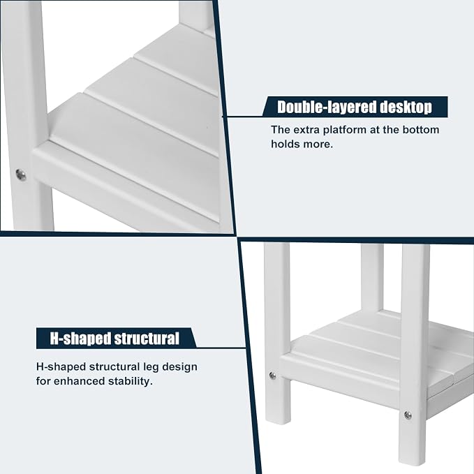 nalone Adirondack Side Table 16.5" Outdoor Side Table HDPE Plastic Double Adirondack End Table Small Table for Patio (White)