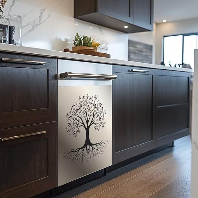 Dishwasher Magnet Cover Sticker,Stainless Steel Style Background Tree Pattern Fridge Door Cover Magnetic,Refrigerator Magnets Art Skin Panel Decal,Home Decor Decal,Vinyl Sticker,23W x 26H inchs