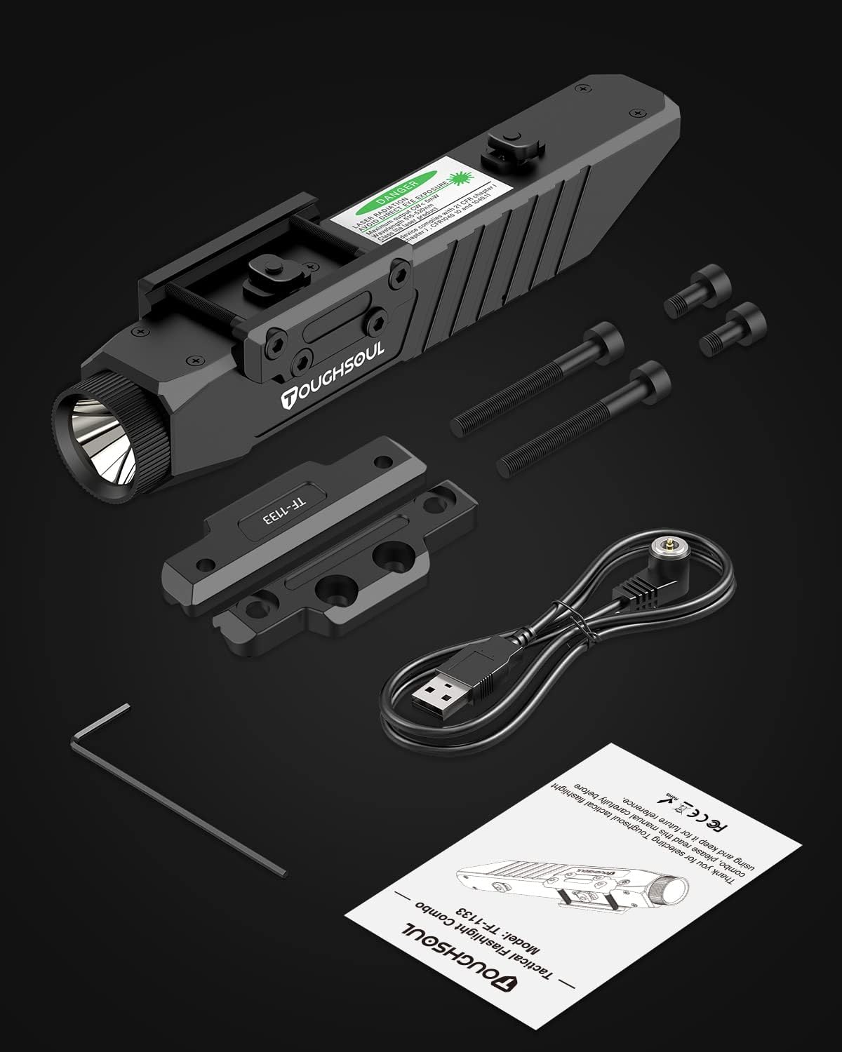 TOUGHSOUL Tactical Flashlight - 1450 Lumen Picatinny Rail & MLOK Mount with Strobe Function