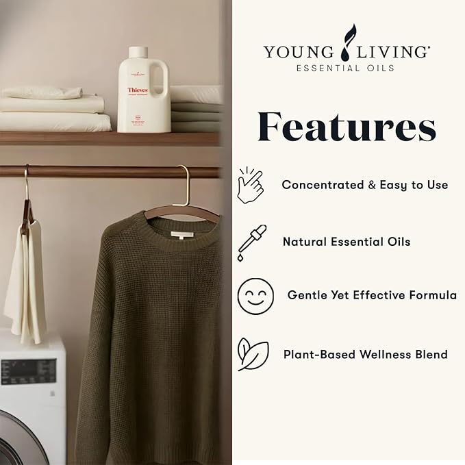 Young Living Thieves Laundry Detergent, Concentrated Plant-Based Formula with Enzymes, Fresh Citrus Scent, For HE and Standard Washers, 32 fl oz - 2 Pack
