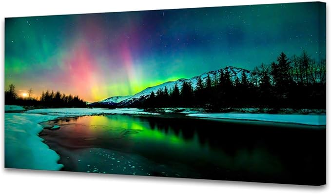 S01962 Wall Art Aurora scenery Painting on Canvas Stretched and Framed Canvas