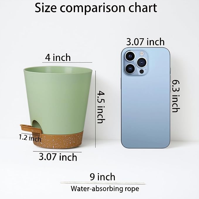 12 Pack 4 Inch African Violet Pots Self Watering, Self-Watering Planters with Drainage Holes & Reservoir, Green Brown Plastic Pots for Indoor Outdoor Plants, Succulents & Flowers