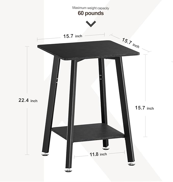 King Oasis Set of 2 2-Tier End Tables, Wooden Side Tables with Storage Shelves, Sturdy Couch Sofa Side Tables for Living Room Bedroom,Black