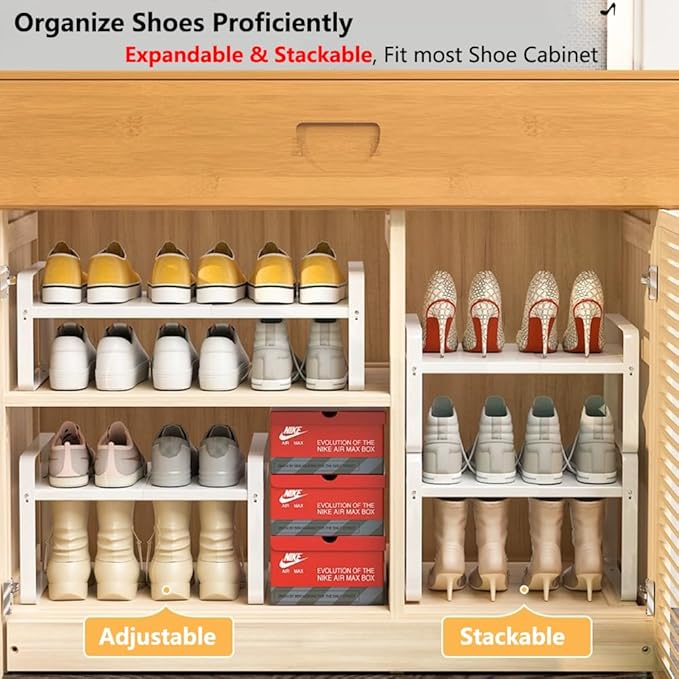 Bayou Expandable Shoe Rack, Adjustable Closet Storage Organizer, Heavy Duty Carbon Steel Shelf, Stackable Free-Standing Unit for Small Spaces (10", 2-Pack)