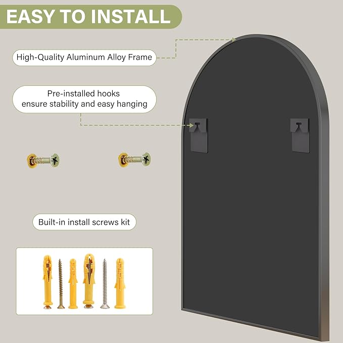 XRAMFY 20"x30" Black Arched Bathroom Mirror