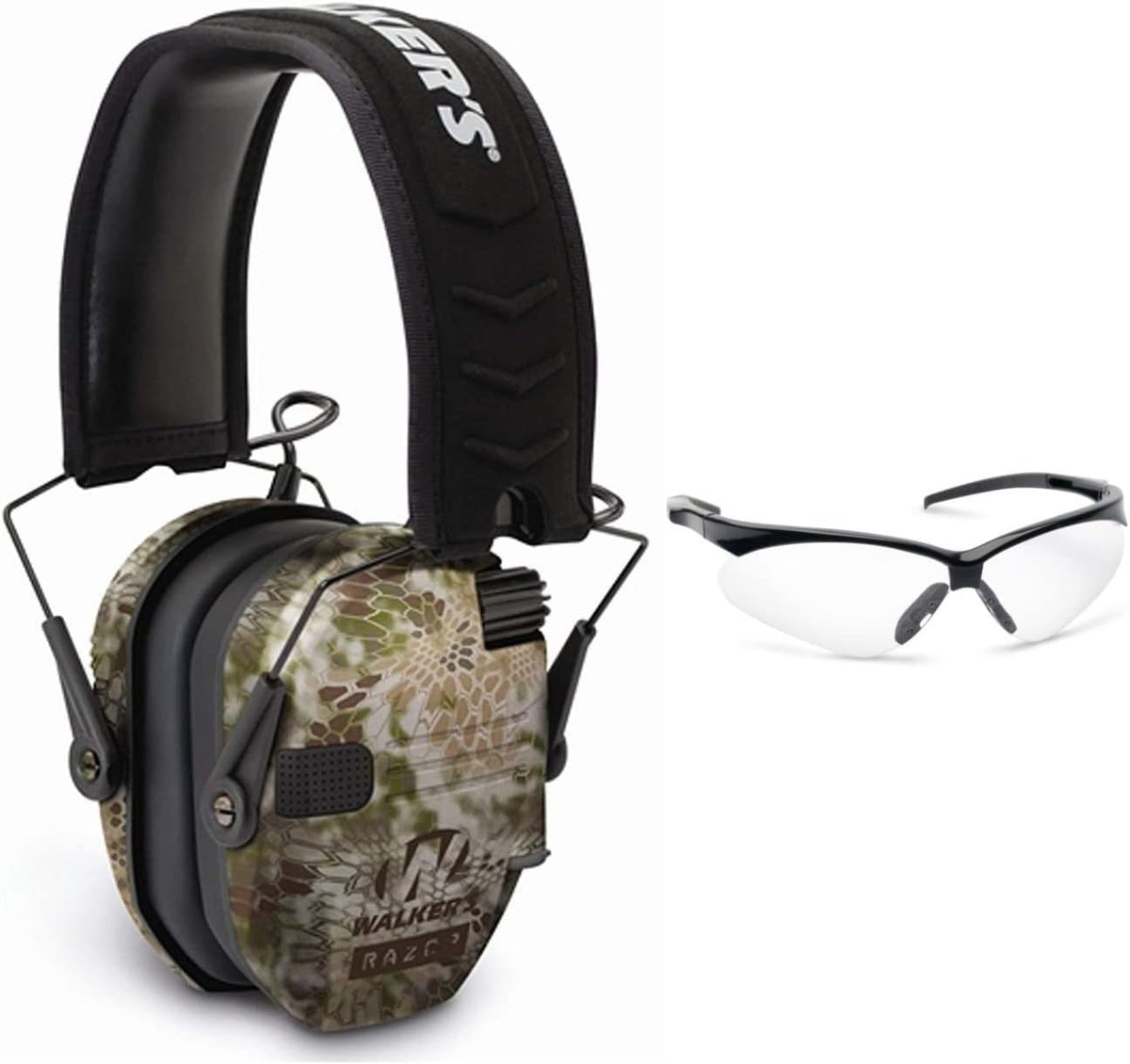 Walker's Razor Slim Electronic Hearing Protection Muffs with Sound Amplification and Suppression and Shooting Glasses Kit