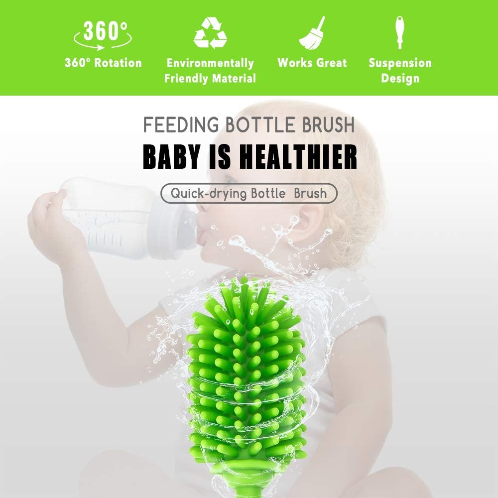 Silicone Bottle Cleaning Brush with Long Handle, 12.5" Water Bottle Cleaner for Baby Bottles, Hydro Flask, Sports Bottle, Vase, Glassware, Perfect for Smaller Diameter Bottle Openings (One Pack)