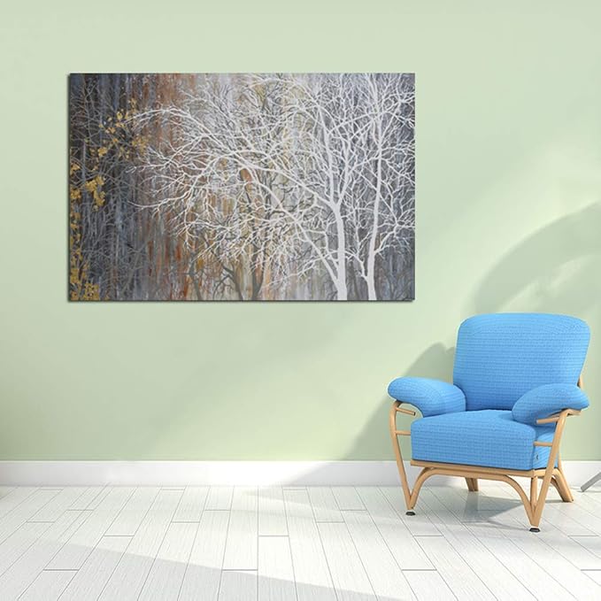 Yihui Arts White Birch Trees Painting 3D Canvas Art On Canvas Abstract Artwork
