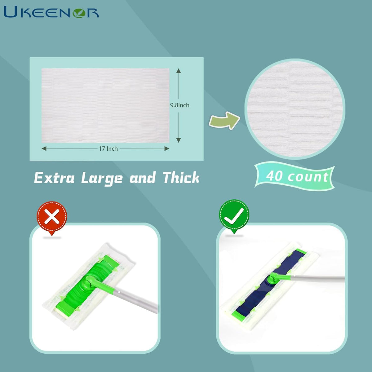 XL Dry Mop Refills 80 Counts Disposable Dusting Cloths Dry Sweeping Refills Dry Duster Cloths Mop Pads Floor Cloth Refills Electrostatic Cloths 9.8"x17" Extra Thick and Large Box Packing