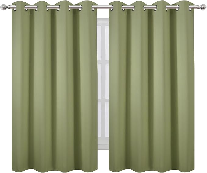 LEMOMO Blackout Curtains 66 x 54 Inch Long Sage Green Curtains Set of 2 Panels