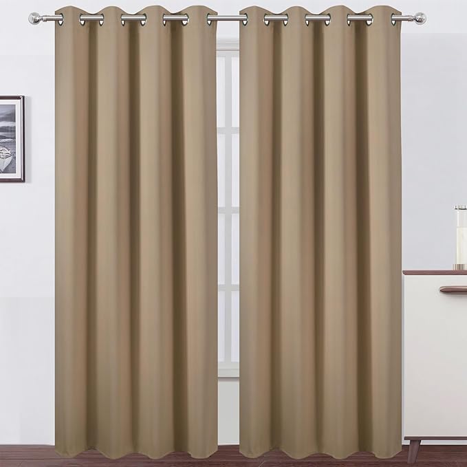 LEMOMO Blackout Curtains 52 x 84 inches Long Natural Curtains Set of 2 Panels