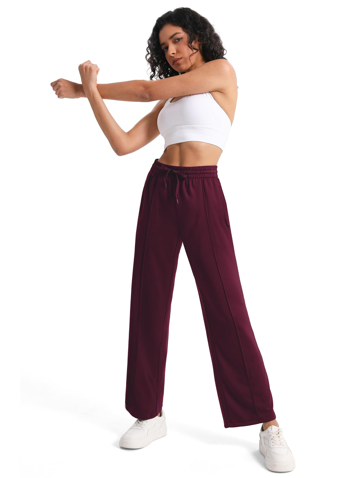 Tapata Women's 28" Inseam Petite Track Pants Loose Straight Leg Jogging Sweatpants Warm-Up Sports Athletic Running, Burgundy, S