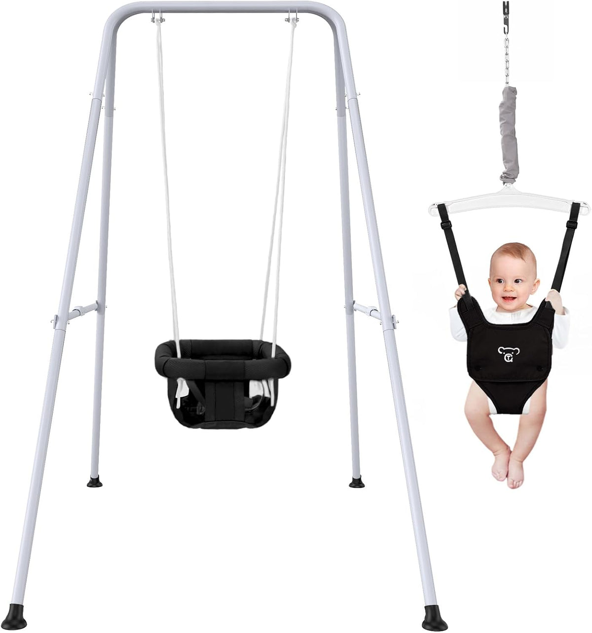 2-in-1 Baby Jumper by [Brand Name] - Versatile Indoor/Outdoor Use, Foldable Stand, Black