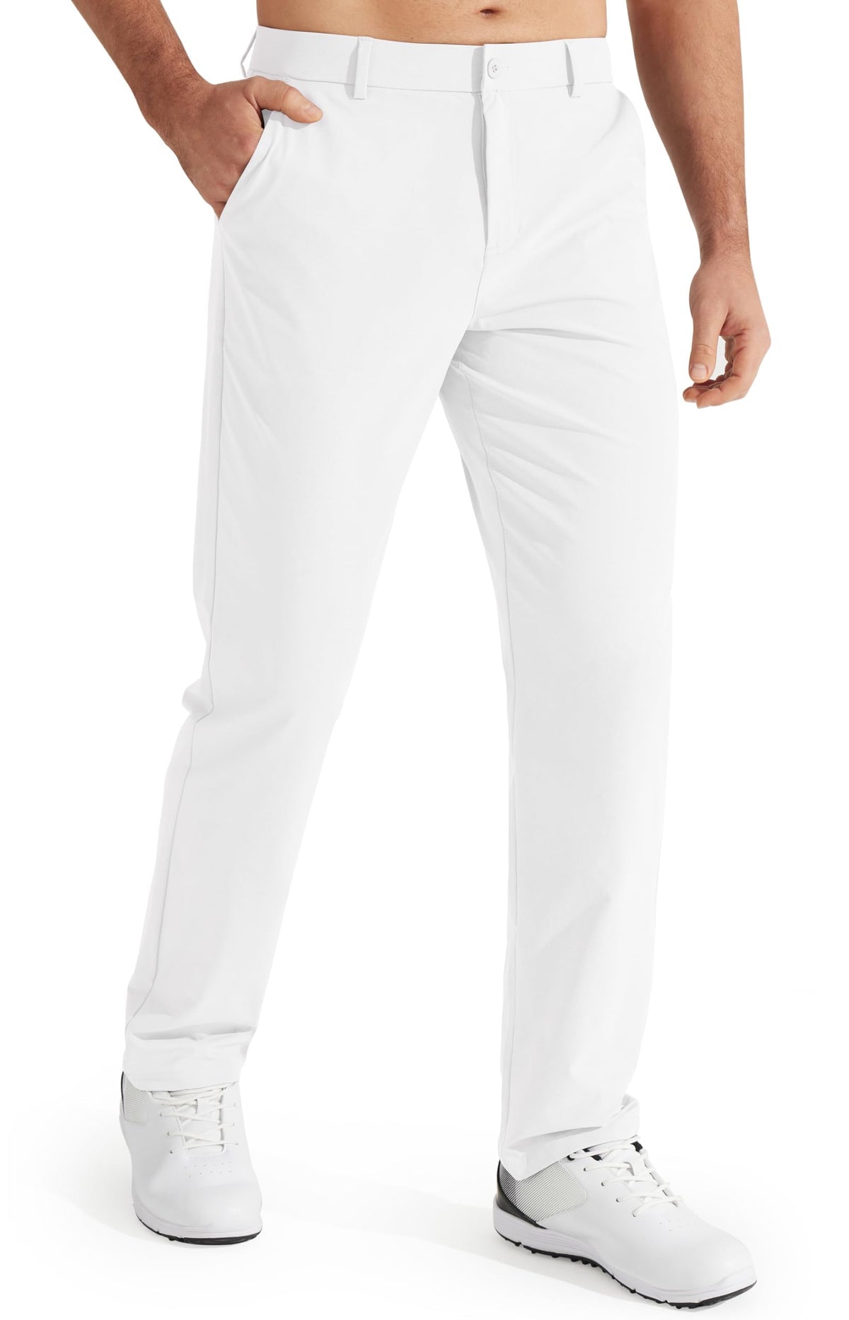 Libin Men's All Day Comfy Golf Pants Work Dress Pants 34" Quick Dry Lightweight Business Casual Trousers for Men with Pockets, White, 33W x 34L