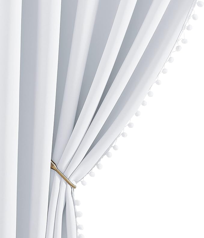 NICETOWN Pom Poms Trimming Blackout Curtains, Farmhouse Blackout Window