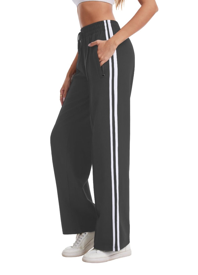 Houmous Cotton Sweatpants Womens Wide Leg Track Pants Lounge Stretch Athletic Loose Jogging Sport Zip Pockets,28 Inseam,Grey,XXL