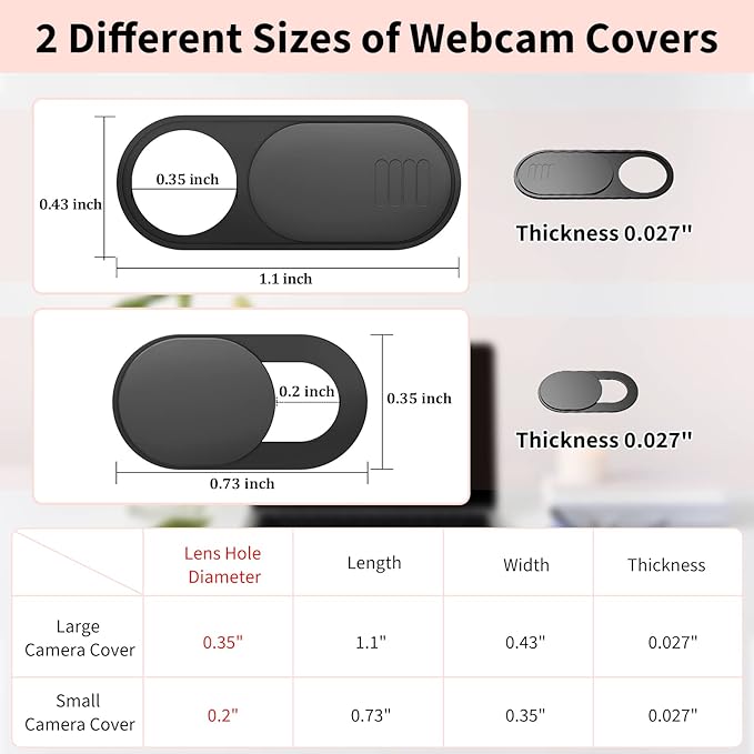 Webcam Cover, 0.03in Ultra Thin Slide Web Camera Covers for Laptop Computer Smartphone Mac iMac MacBook, Sliding Blocker Cover Protect Your Privacy Security (3*Small+3*Big)