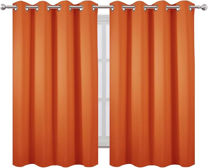 LEMOMO Blackout Curtains 66 x 54 Inch Long Orange Curtains Set of 2 Panels Room