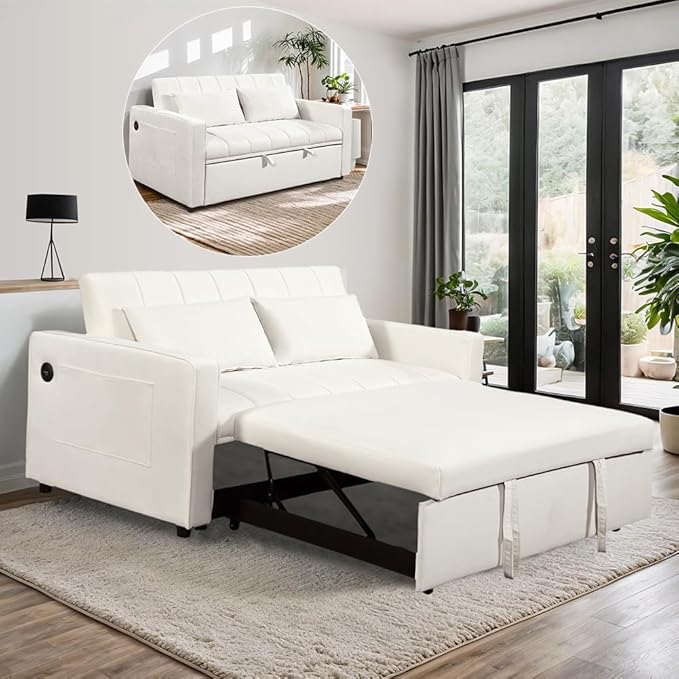 Convertible Chair Bed - Sleeper Sofa Bed with Pillow, Pull Out Sleeper Bed with Adjustable Backrest, Multi-Functiona Lounge Chair with Modern Linen Fabric for Living Room, Apartment