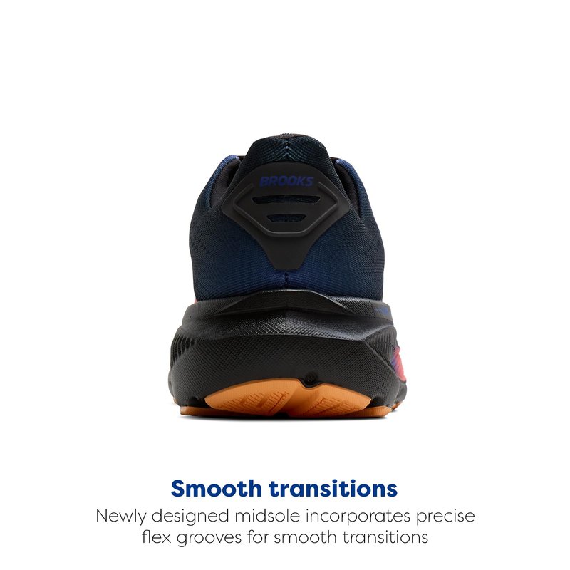 Brooks Men’s Ghost 17 Neutral Running Shoe - Night/Blue/Papaya - 9 Medium