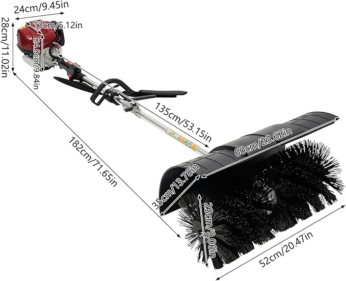 4 Stroke Lawn Yard Sweeper, 1000W 31CC Gas Power Sweeper Outdoor Handheld Power Broom High Performance Cleaner Handheld Sweepers for Cleaning Driveways Turf Lawns Artificial Grass