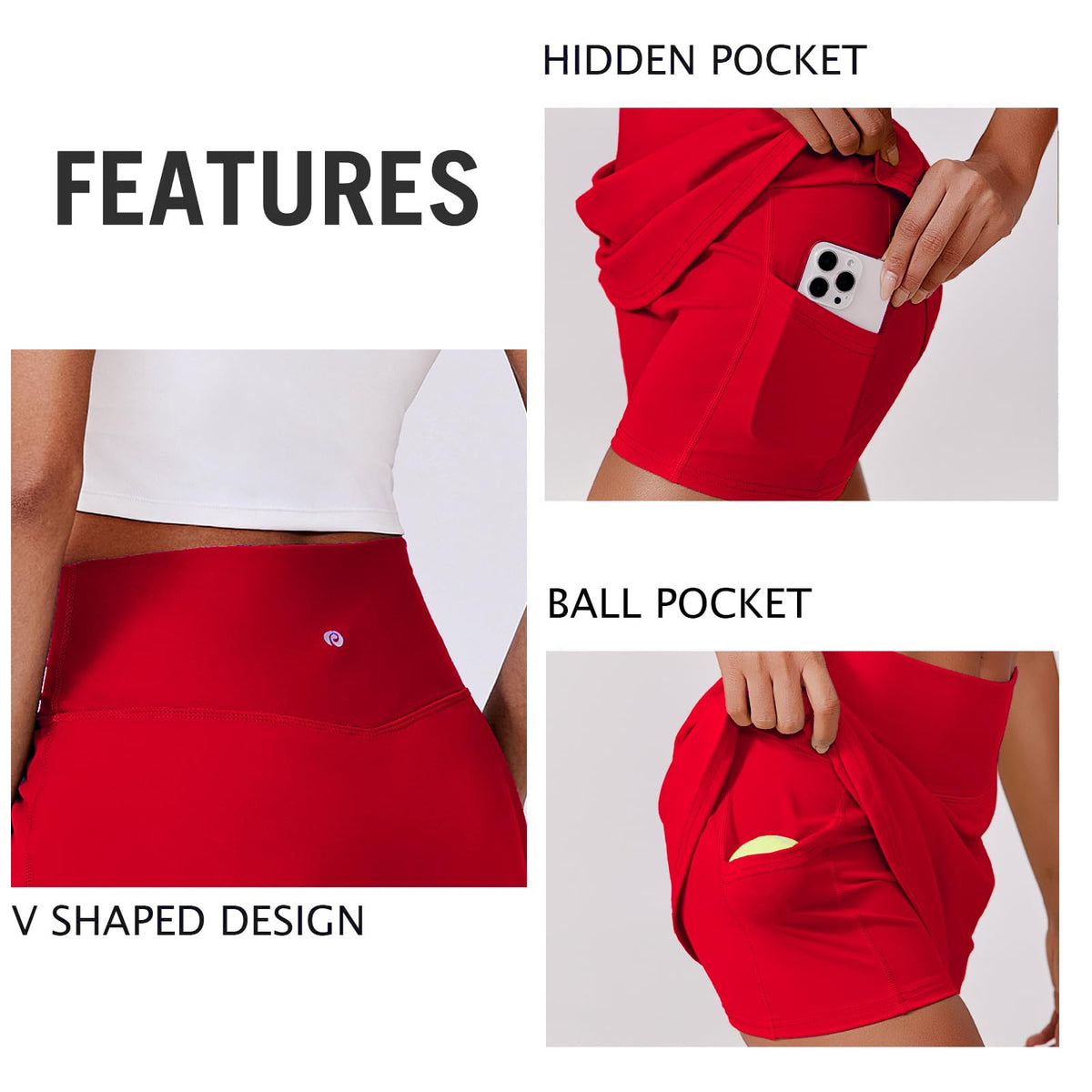 PINSPARK Skorts for Woman Stretchy Tennis Skirts Built-in Shorts Workout Skort Skirts Lightweight Golf Skort Activewear, Red XL