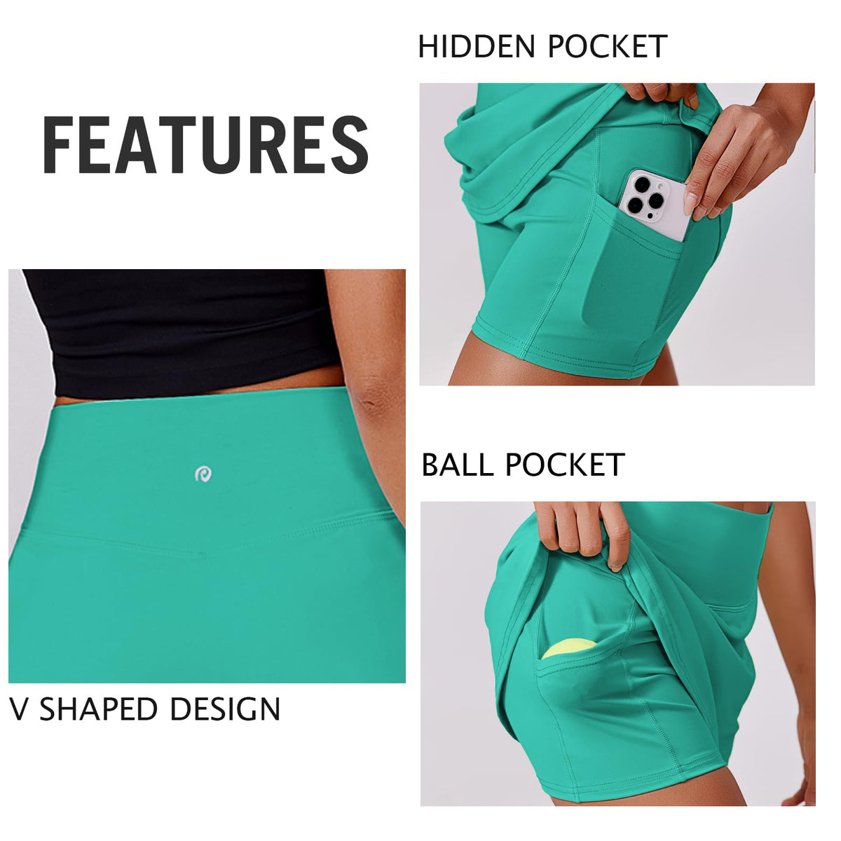 PINSPARK Womens Tennis Skirt High Waisted Cute Athletic Skort Quick Dry Golf Skirts with Pockets Shorts, Turquoise XL