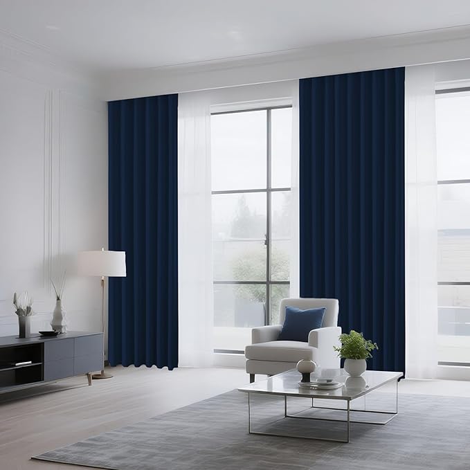 CUCRAF Navy Blue Blackout Curtains Customize, Rod Pocket Room Darkening Curtain