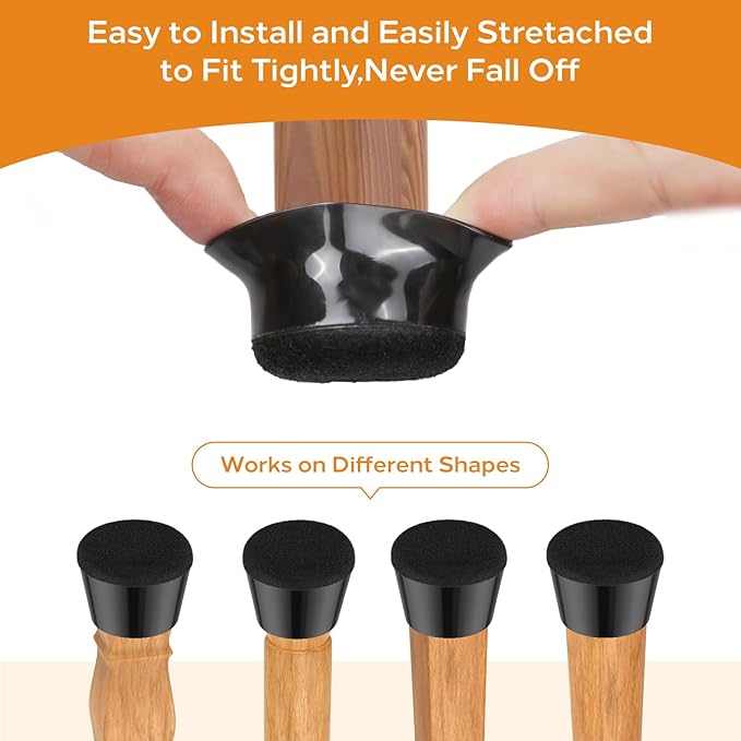 24 PCS Silicone & Felt Chair Leg Floor Protectors for Hardwood Floors - Furniture Pads, Chair Leg Covers/Cups - No Noise & Scratch-Proof - Round S (Fits 13/16"-1" / 20-25mm), Black