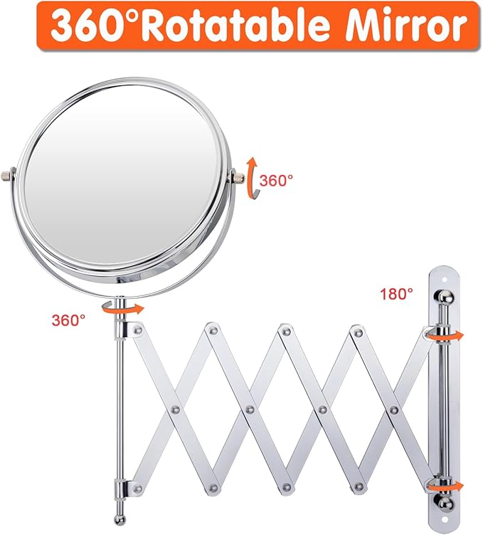 Welllink 8Inch Max Wall Mounted Bathroom Mirror, 10X Magnification