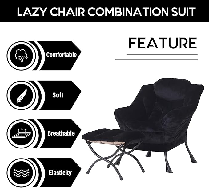 LITA Modern Accent Leisure Upholstered Sofa Chair, Lounge Reading Chair with Armrests and a Side Pocket for Living Room, Bedroom & Small Space, Plush Black