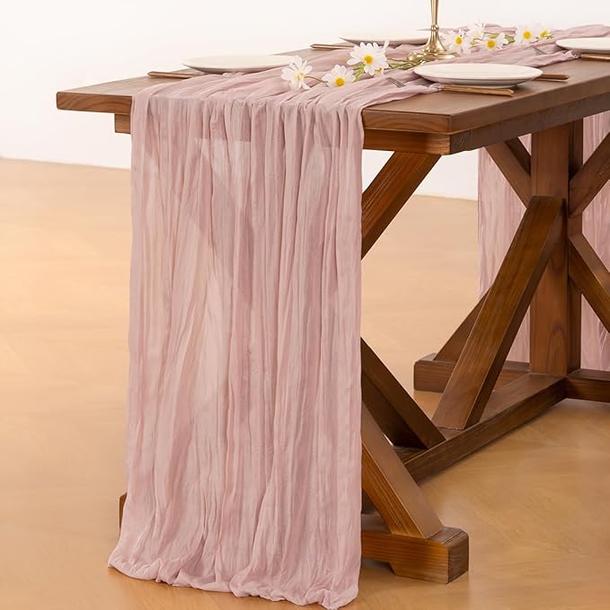 Socomi10pcs Pink Cheesecloth Table Runner Boho Rustic Gauze Dusty Pink Fall Thanksgiving 120 inch 10FT Cheese Cloth Runner for Wedding Party Baby Shower Birthday Home Decor Holiday Decorations