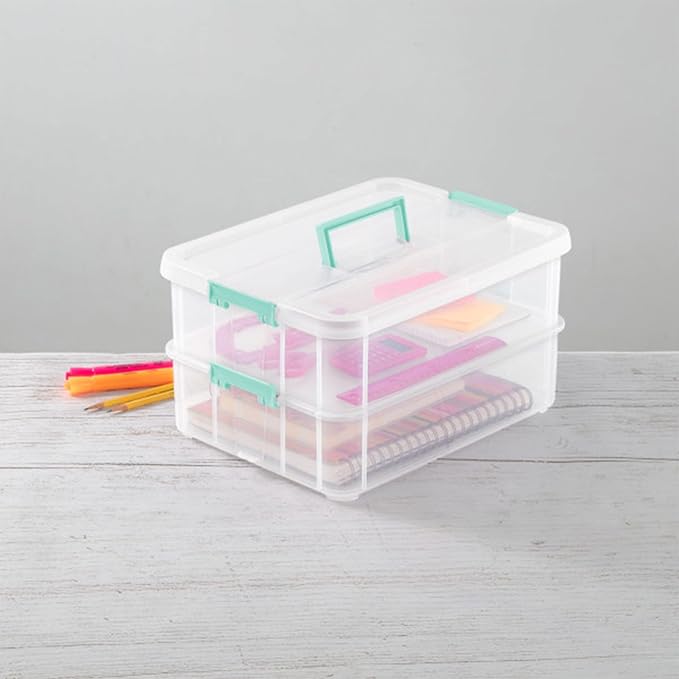 STERILITE Convenient Home 2-Tier Layer Stack Carry Storage Box, Clear 12-Pack 12 X 1