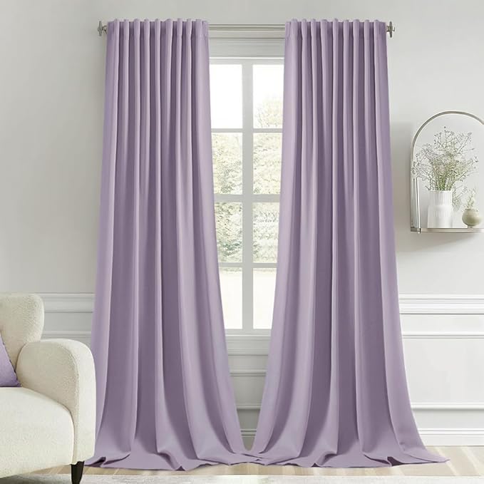 MIULEE Lilac Back Tab Blackout Curtains 102 Inch Long 2 Panels Set