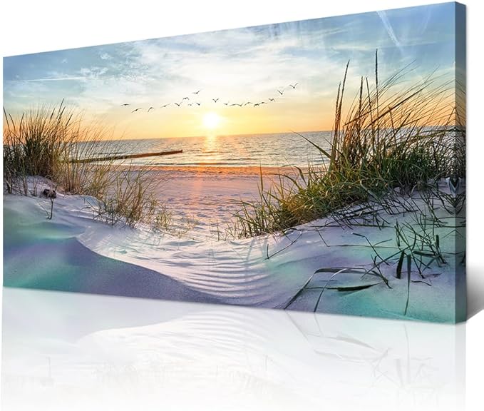 Wapluam Canvas Wall Art For Living Room Wall Decor For Bedroom Blue Sea Beach Scenery Wall Paintings Poster Prints Artwork Office Decorations Ocean Seascape Pictures Modern Room Home Decor 40X20 in