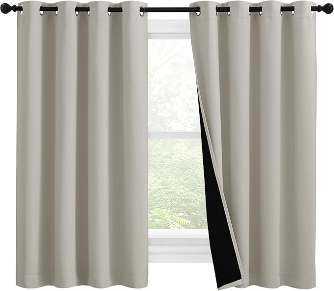 NICETOWN 100% Blackout Curtains 57 inches Long, Double-Deck Completely Blackout
