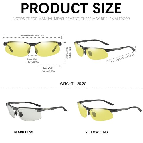 KISSOUL Photochromic Sports Polarized Sunglasses Al-MgAlloy Frame Outdoor sunglasses For Men Women Day & Night Driving Glasses