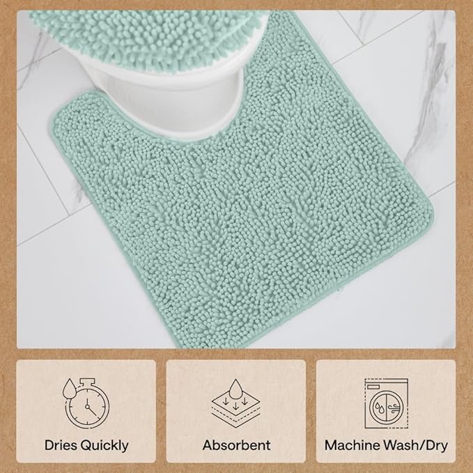 GORILLA GRIP Plush Absorbent Shaggy Chenille Bath Rug Mat for Square Toilet Base with Rubber Backing, Machine Washable Rugs, Soft Microfiber Contour Mats for Toilets, Bathroom Decor, Seablue