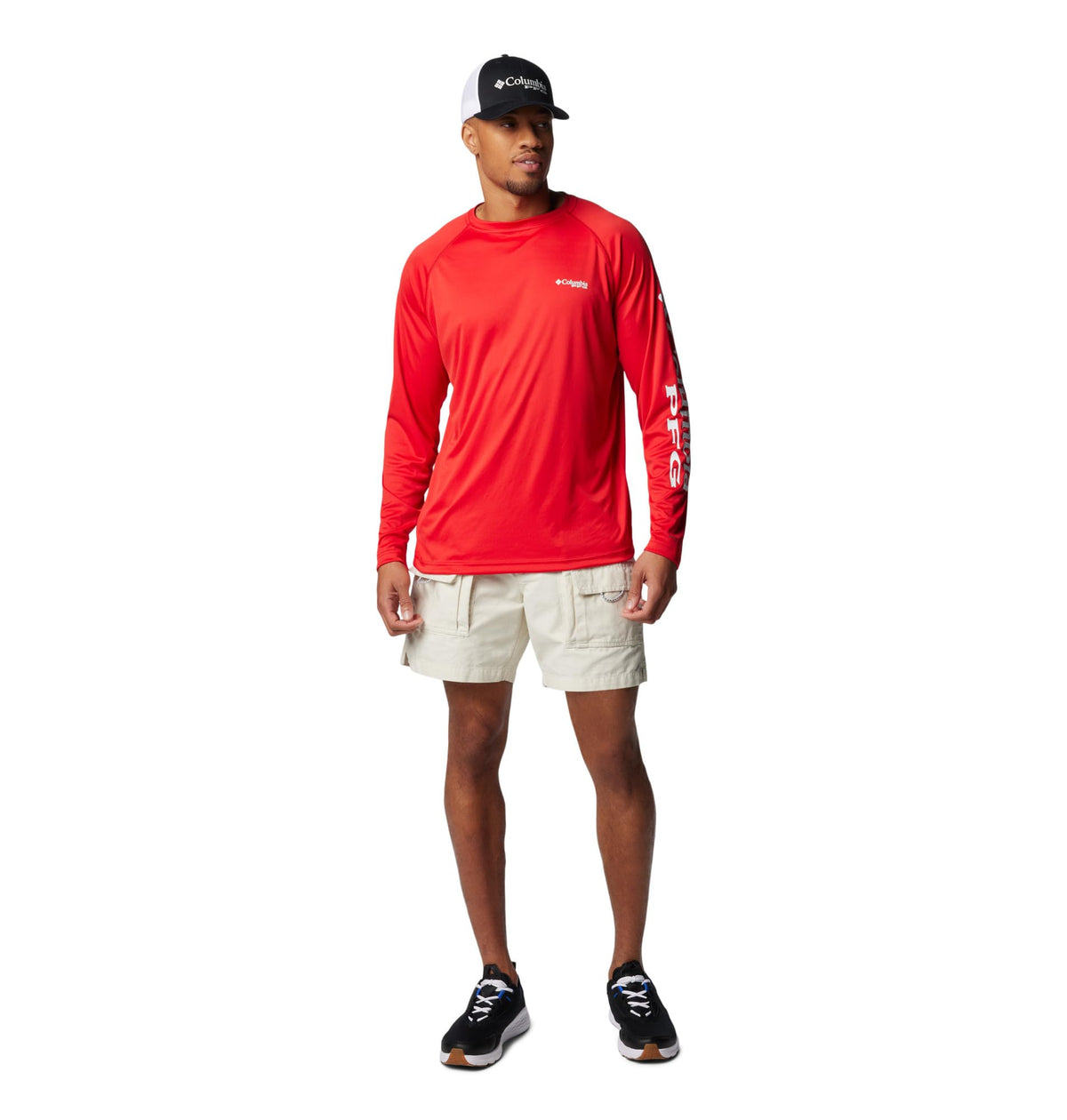 Columbia Men's PFG Terminal Tackle Long Sleeve Fishing Shirt, Red Spark/White Logo, 6X