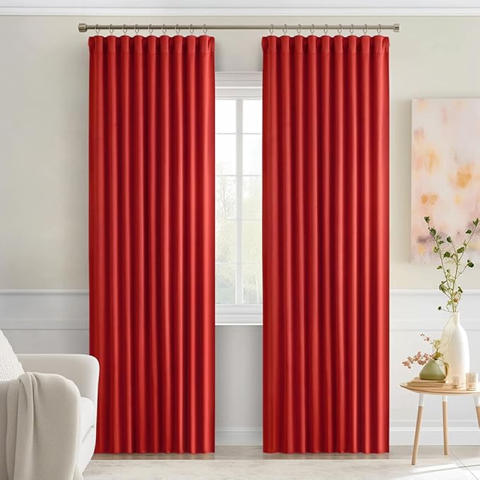 MIULEE Christmas Red Back Tab Blackout Curtains 90 Inches Long 2 Panels Set