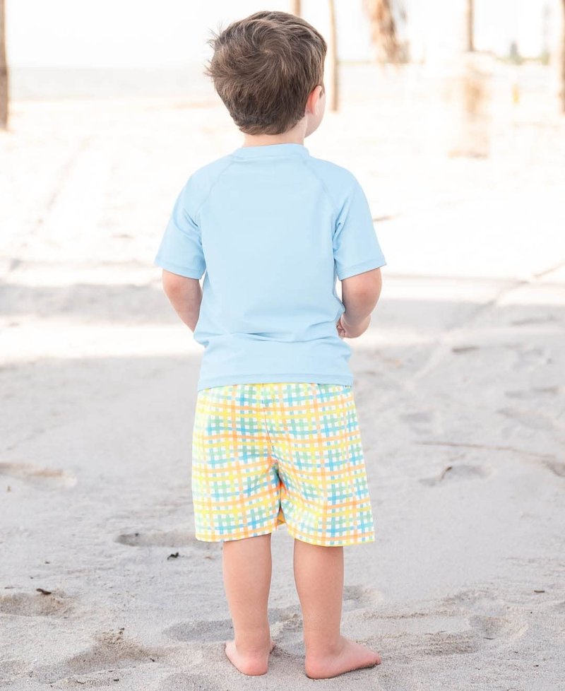 RUGGEDBUTTS Boys Classic Gingham Swim Trunks - UPF 50+ Sun Protection Fashion Swim Trunks
