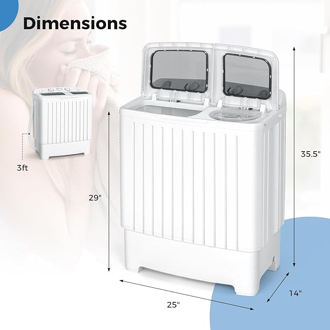 LDAILY Portable Washing Machine, 20lbs Compact Twin Tub Washer and Spinner with Drain Pump and Deep Cleaning, Mini Laundry Washing Spinning Combo for Apartment, RV, Dorm, Camping (White & Grey)