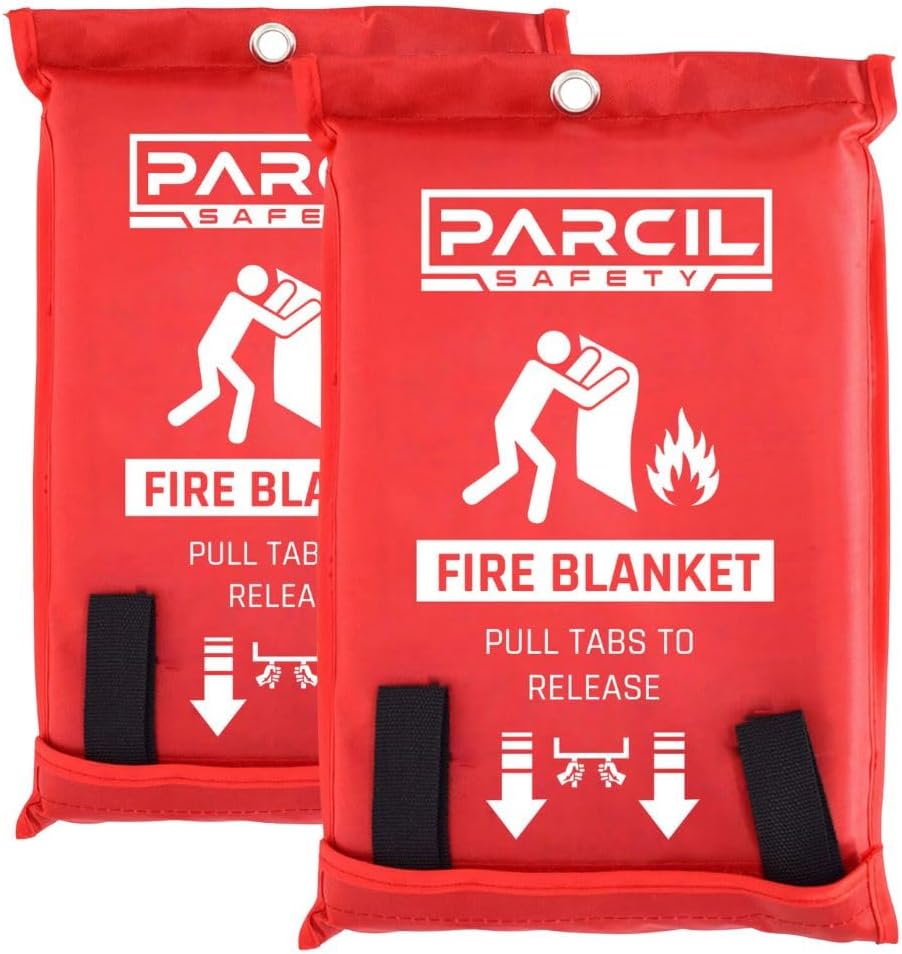 Parcil Safety PD-452 Emergency Fire Blanket (Pack of 2) Car Emergency Kit Fire Extinguisher for Home & Kitchen, Woven Fiberglass Household Essentials, Chemical Free, No Mess, Large
