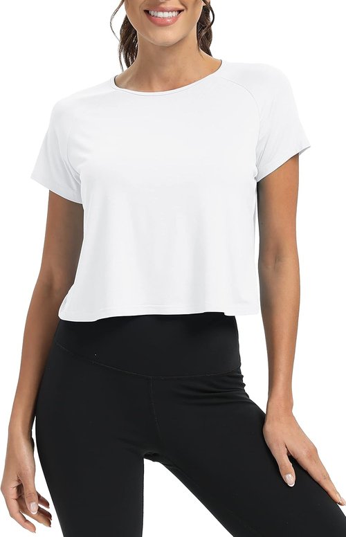 Mippo Workout Tops for Women - Cropped Split Back Athletic Gym Shirts | Loose Fit Design