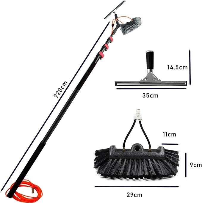 Window Cleaning Rod, PV Panel Cleaning Extendable Cleaner Roof Cleaning Tool for Cleaner Roof PV Panel Cleaning, 30cm Brush Head, 8m Rod.,12M/39FT