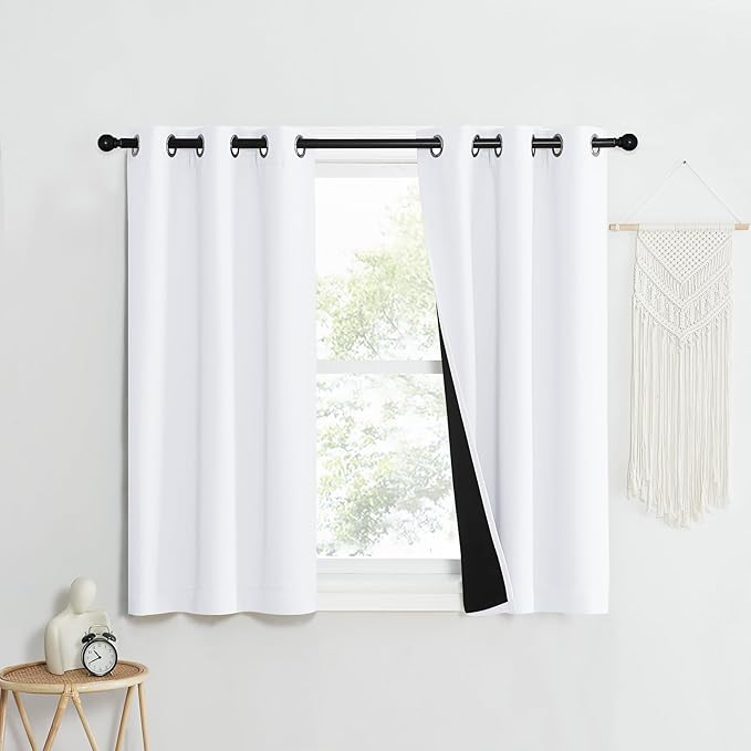 NICETOWN Pure White 100% Blackout Lined Curtains, 1 Pair, 2 Thick Layers Narrow