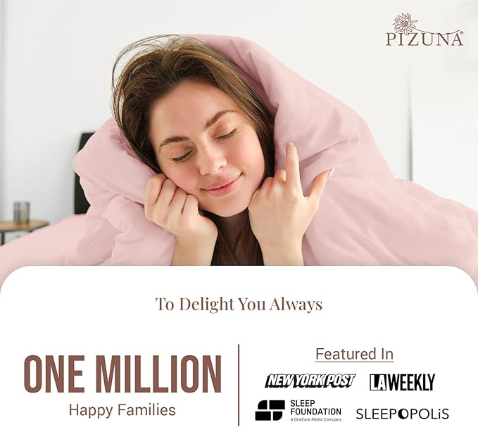 Pizuna 100% Cotton Full 3 Pc Duvet Cover + 1 Pc Fitted Sheet Set 400 Thread Count Light Pink Sateen Weave Luxurious Long Staple Cotton 4 Piece Bedding Set-1 Duvet Cover, 2 Pillow Shams, 1 Fitted Sheet