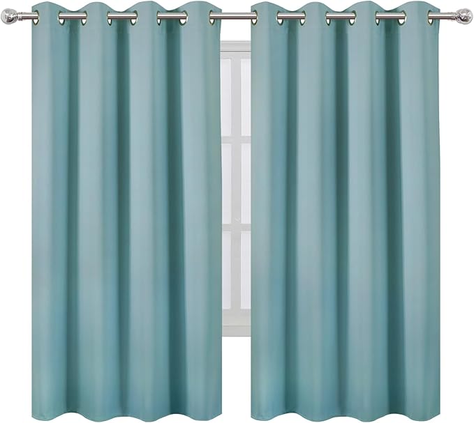 LEMOMO Stone Blue Blackout Curtains 52 x 63 Inch Length/Set of 2 Curtain