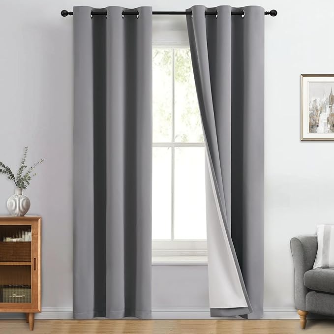 Yakamok 100% Blackout Curtain Panels 84 inches Cold and Light Blocking Drapes