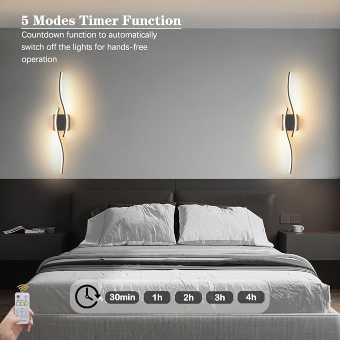 Daunton Modern Hardwired Wall Sconce Set of 2, LED Black Wall Light